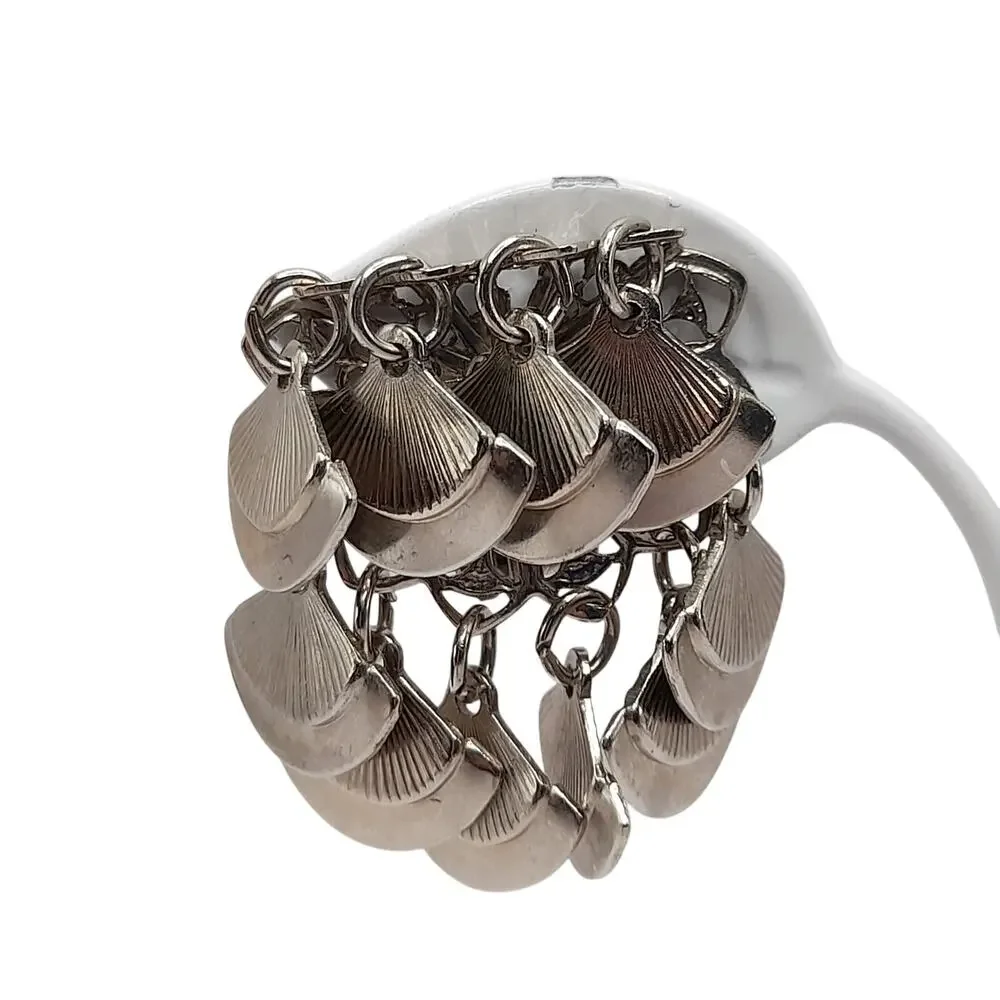 Vintage 1960s Fan Shaped Dangling Clip Earrings, Silver Tone Filigree, 1 1/4 In.
